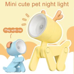 LED Mini Night Light Cute Dog Deer Foldable Desk Lamps Desktop Ornament Book Light Kids Room Bedside Bedroom Decor Holiday Gifts