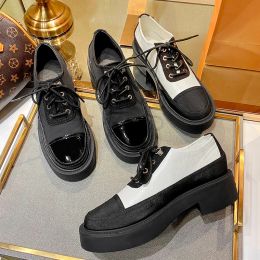Flats 2022 Lolita Sneakers Women Mix Colour Black/White Oxfords Thick Heels Flats Platform Feminina Loafers LaceUp Creepers Derby Shoe