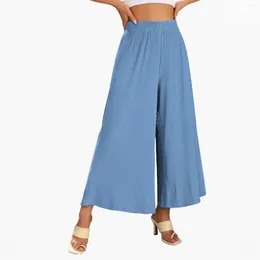 Women's Pants Solid Trousers Elastic Waist Wide Leg Cropped Fashion Commuting High Waisted Loose Casual