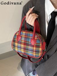 Shoulder Bags Fashion Women's Portable Red Check Pattern Autumn Winter Small Square Bag Korean Messenger