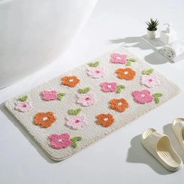 Carpets Small Fresh Flower Bath Mat Ins Korean Soft Plush Carpet Entrance Door Foot Bedroom Bathroom Anti Slip Floor