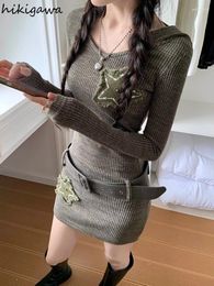 Casual Dresses Bodycon Woman Dress Knitted Star Fashion Robe Femme 2024 Vestidos De Mujer Long Sleeve Tunic Hooded Sexy Y2k Mini 27r563