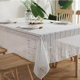 Table Cloth Crocheted Hollow Cotton Linen Wrinkle Free Anti-Fading Tablecloths Washable Cover For Kitchen Dinning Party