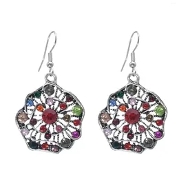 Dangle Earrings Bohemian Vintage Silver Colour Alloy Flower Rhinestone Drop For Women Female Tribal Festival Party Jewellery Gift