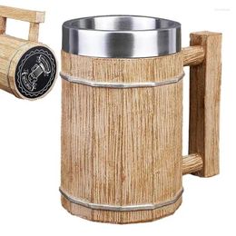 Mugs Viking Wood Grain Beer Mug Large Stainless Steel Cup 600ml Tea Coffee Milk Water Kitchen Bar Party Drinkware