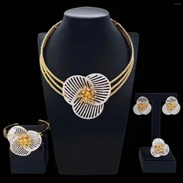 Necklace Earrings Set Flower Shape Jewellery For Woman Bangle Ring Accessories Party Complete