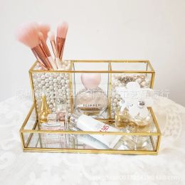 Clear Glass Makeup Brush Holder Cosmetic Storage Case Lipstick Holder Desk Organiser Cosmetic Make Up Organiser Makeup Tools