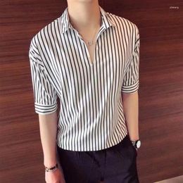 Men's Casual Shirts Striped Shirt And Blouse Half Sleeve Asia Male Top Elegant Normal Summer Xxl Designer In Cool Vintage I Clothes