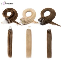 Extensions Snoilite 16"24" NonRemy Human Hair 100Strands Straight Micro Bead Loop Ring Hair Extension Black Bleach Blonde 0.5g Hairpiece