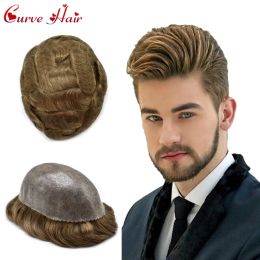 Toupees Full Skin Men Hair Prosthesic 0.10.12mm Silicone Durable PU Capillary Toupee for Men Human Hair System Mens Hair Replacement