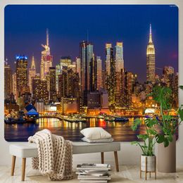 Tapestries York City Night View Background Cloth Home Tapestry Bohemian Decor Hippie Picnic Mat Blanket Living Room Dorm Wall Hanging