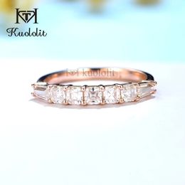 Kuololit Asscher Cut Solid 18K 14K 10K Rose Gold Rings for Women Solitaire Luxury Bands Engagement Anniversary 240402