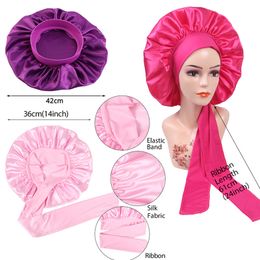 Custom Logo Satin Bonnet Queen Hot Pink Hair Silk Satin Bonnet With Tie Sleep Bonnet Night Cap With Wide Stretchy Band For Women