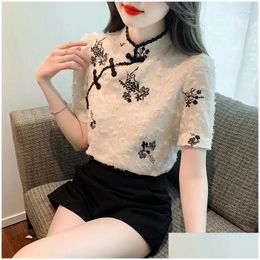 Ethnic Clothing 2024 Chinese Style Vintage Tangsuits Blouse Women Gracef Lace Cheongsam Qipao Top Lady Casual Daily Oriental Drop Deli Dhtwc