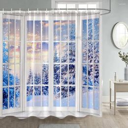 Shower Curtains Winter Forest Landscape Curtain White Window Cedar Trees Nature Snowy Scenery Bathroom Fabric Decor With Hooks