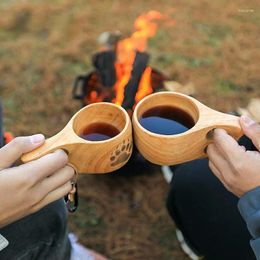 Mugs Outdoor Camping Japanese Coffee Wooden Cup Vintage Handle Portable Rubber Couple Anti-scald