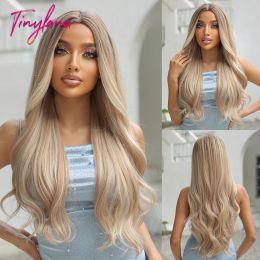 Wigs Long Wavy Grey Blonde Highlight Synthetic Wigs Natural Ombre Ash Cosplay Middle Part Wig for Women Halloween Heat Reisitant Hair