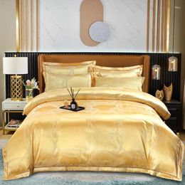 Bedding Sets Gold European Vintage Jacquard Luxury Set Cotton Bed Soft Satin Silky Duvet Cover Quilted Bedspread Pillowcases