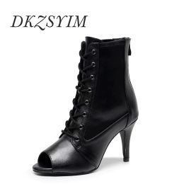 Boots Dkzsyim Women Latin Dance Shoes High Heels Black Thin New Stilettos Sexy Boots for Women's Dancing Shoes Ballroom