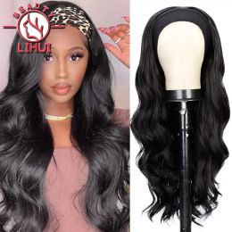 Wigs Wigs Headband Wig Curly Wave Head Band Wigs For Black Women Yaki Straight Synthetic Wigs For Women Natural Black Hair