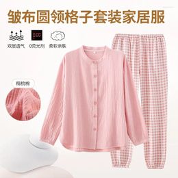 Home Clothing Spring And Autumn Pure Cotton Women's Homewear Long Sleeve Crepe Double Layer Gauze Simple Wearable Sleepwear Set