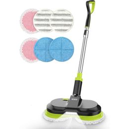 Cordless Electric Mop with Dual Spin Mops, LED Headlight, Stand-Free, Water Sprayer, Rechargeable Scrubber Cleaner Mop with 300ml Water Tank