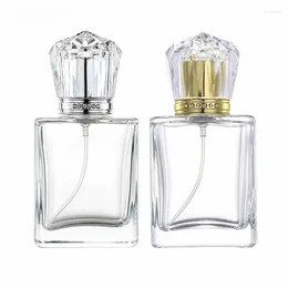Storage Bottles 50ML Spray Bottle Crown Diamond Transparent Glass Perfume Gold Dispensing Silver Press Empty Packaging
