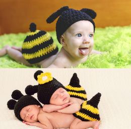 Baby Costume Crochet Baby Cap Black Bee Newborn Baby Pography Props Design Hat Newborn Cloak Po Props Knitted BP0941734689