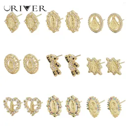 Hoop Earrings Classic Retro Virgin Mary Gold Colour Stud For Women Micro Pave Zircon Jewellery Accessories Luxury Party