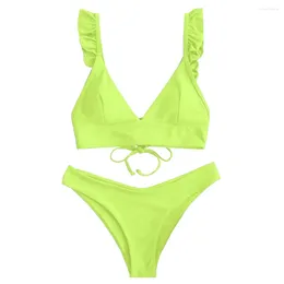 Women's Swimwear Neck Two High Bikini V Pieces Beachwear Cut Women Swimsuit Swimwears Tankinis Set