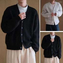 Men's Sweaters Men Casual Sweater V Neck Single-breasted Cardigan Coat With Thick Knitted Long Sleeve Solid Color For Winter