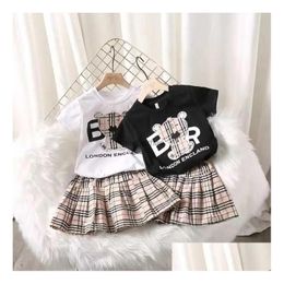 Clothing Sets Kids Girls Summer Short Sleeve Top T Shirt Plaid Skirts Children Baby Clothes Set 2Pcs Drop Delivery Maternity Dhcsj