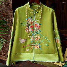 Women's Jackets Chinese Style Stand Collar Top For Autumn And Winter Loose Vintage Embroidery Single Breasted Long Sleeved Jacket S-XXL