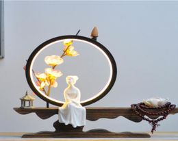 Fragrance Lamps Zen Backflow Incense Burner Holder Smoke Waterfall Sticks Led Lamp Ring Ornaments Living Room Office Desk Decor4044723