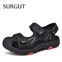 Boots Surgut Summer Fashion Sandals Men Quality Leather Beach Breathable Mens Shoes Brand Wear Casual Man Shoes Big Size 38~46