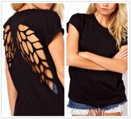 New Summer Fashion Casual T Shirt Women Laser Angel Wings Backless T Shirt Woman Clothes ONeck tshirt TShirt Tops M1814824115