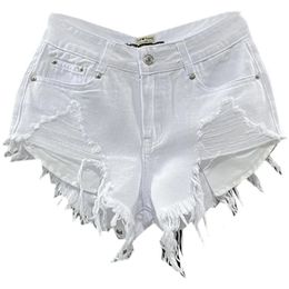 Fashion Korean White Jeans Hole Ripped Low Waist Denim Shorts Women 240402