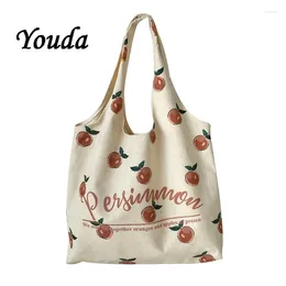 Bag Women's Canvas Shoulder Bags Student Cute Fashion Cow Print Female Handbags Shopping Large Capacity Reusable