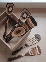 JFdesign Original Design Ombre Wooden Spoon Spatula Turner Kitchenware Cooking Utensils 240321