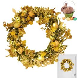 Decorative Flowers Easter Spring Wreath Artificial Hanging Garland Colourful Eggs With LED Lights Classic Front Door Garlands