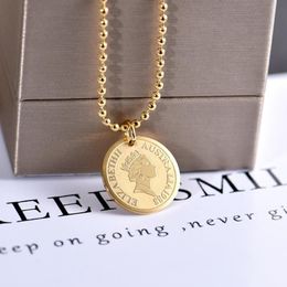 Pendant Necklaces Round Medal Queen Coin Titanium Steel Double Chains Women Necklace Clavicle Chain Girls Long Sweater218Y