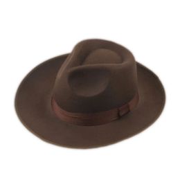 LUCKYLIANJI Vintage Men Women Hard Wool Felt Hat Wide Brim Fedora Trilby Panama Hat Gangster Cap (One Size:58cm)