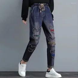 Women's Jeans Women High Waist Spring Autumn Elastic Casual Pants Female Haren Father Radish Embroidery Trousers