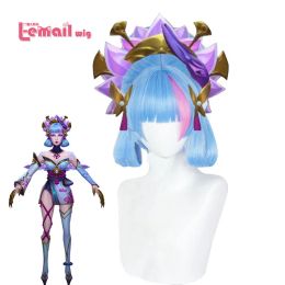 Wigs Lemail wig Synthetic Hair Spirit Blossom Evelynn Cosplay Wigs LoL Cosplay Highlights Pink Light Blue 40cm Wig Heat Resistant