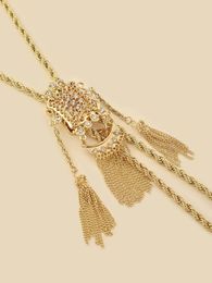 Pendant Necklaces Gold Colour Arabic Womens Necklace Luxury Algeria Bridal Wedding Chain With Rhinestone Slid Accessories Tassels Jewellery