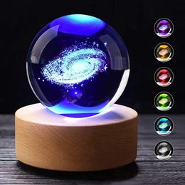 USB Power Glowing Planetary Galaxy Astronaut Crystal Ball Night Lights Warm Bedside Light Christmas Kid Gift Night Lamp