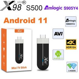 Set Top Box X98 S500 Mini TV Stick Smart Amlogic S905Y4 HD 4K Set-top Media Player Android 11.0 LAN 100M 2.4G 5G Dual WiFi BT4. X Q240402