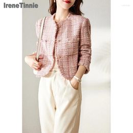 Women's Jackets IRENE TINNIE Spring High Quality Women Wool Jacket Fashion Embroidery Clothing Vintage Pink Small Fragrant Coat