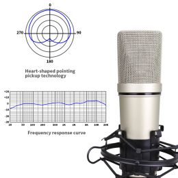 RU-87 Professional Condenser Microphone For Studio Recording Podcast Live Singing Gaming Microphone with Arm Stand Shock Mount