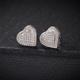 Double layer Love Heart Drop Earrings Stud 1 Pair Casual 925 Silver Iced Out Diamond Micro Pave Cubic Zircon Earring Men Women gif300J